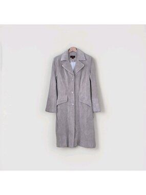 Danier Vtg Kyla Suede Trench Coat S Beige Buttons Minimalist Retro Look Edgy NWT